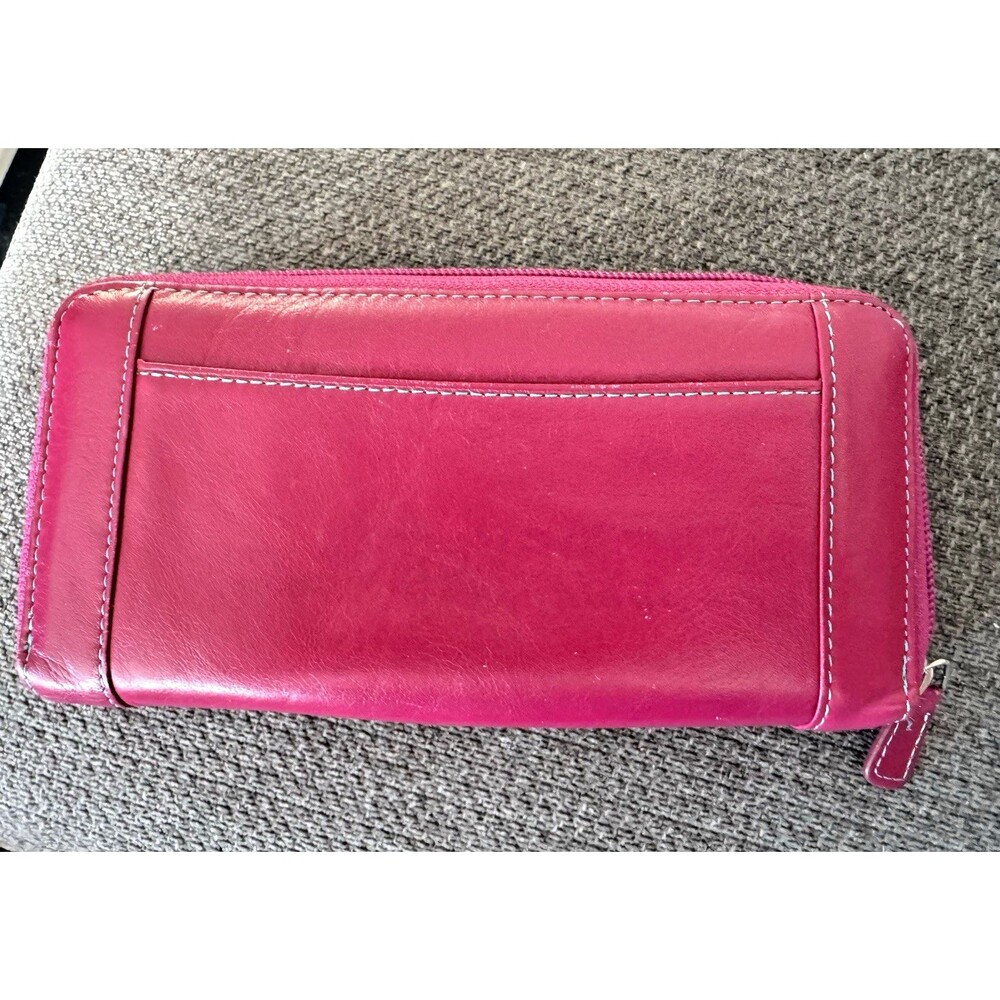 Soft Italian Leather Verde Pelle Large Zippered Wallet Clutch Burgundy Multi - Picture 2 of 12